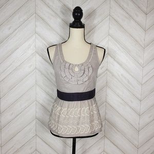 FLOREAT Gray Floral Embroidered Peplum Tank Top